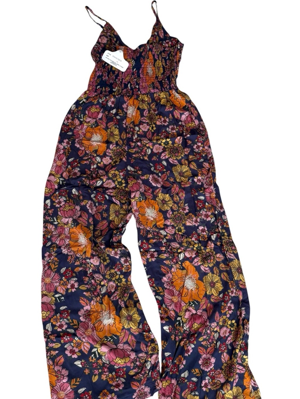NWT Angie floral wide leg sleeveless jumpsuit navy flowy - Picture 2 of 6